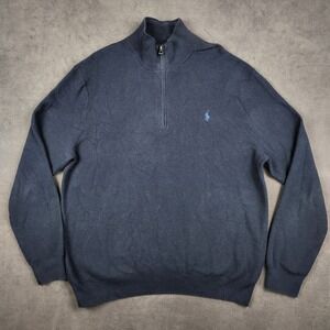 Polo Ralph Lauren Mesh‎ Knit Pima Cotton Quarter Zip Sweater Mens XXL Navy Blue